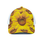 Yellow Sunflower Print White Mesh Trucker Cap