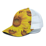 Yellow Sunflower Print White Mesh Trucker Cap