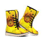 Yellow Sunflower Print Winter Boots