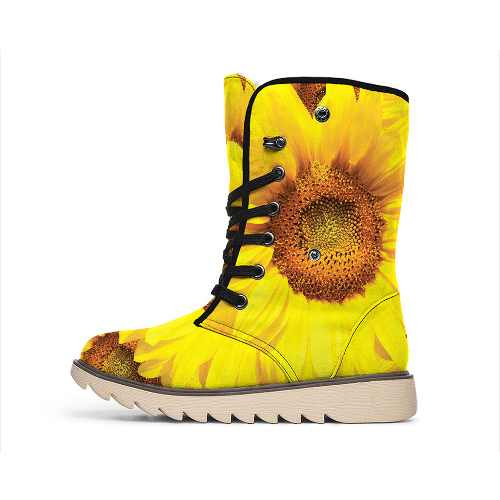 Yellow Sunflower Print Winter Boots