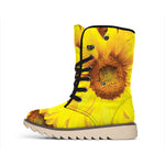 Yellow Sunflower Print Winter Boots