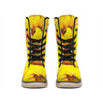 Yellow Sunflower Print Winter Boots
