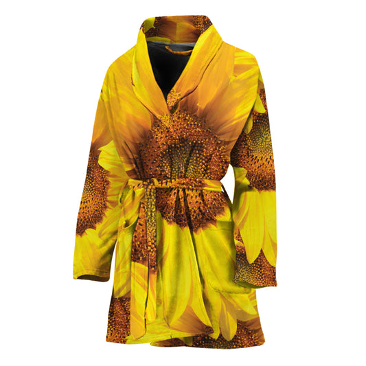 Yellow Sunflower Print Women's Bathrobe