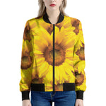 Yellow Sunflower Print Women's Bomber Jacket