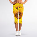 Yellow Sunflower Print Women's Capri Leggings