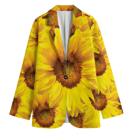 Yellow Sunflower Print Women's Cotton Blazer