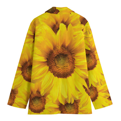 Yellow Sunflower Print Women's Cotton Blazer