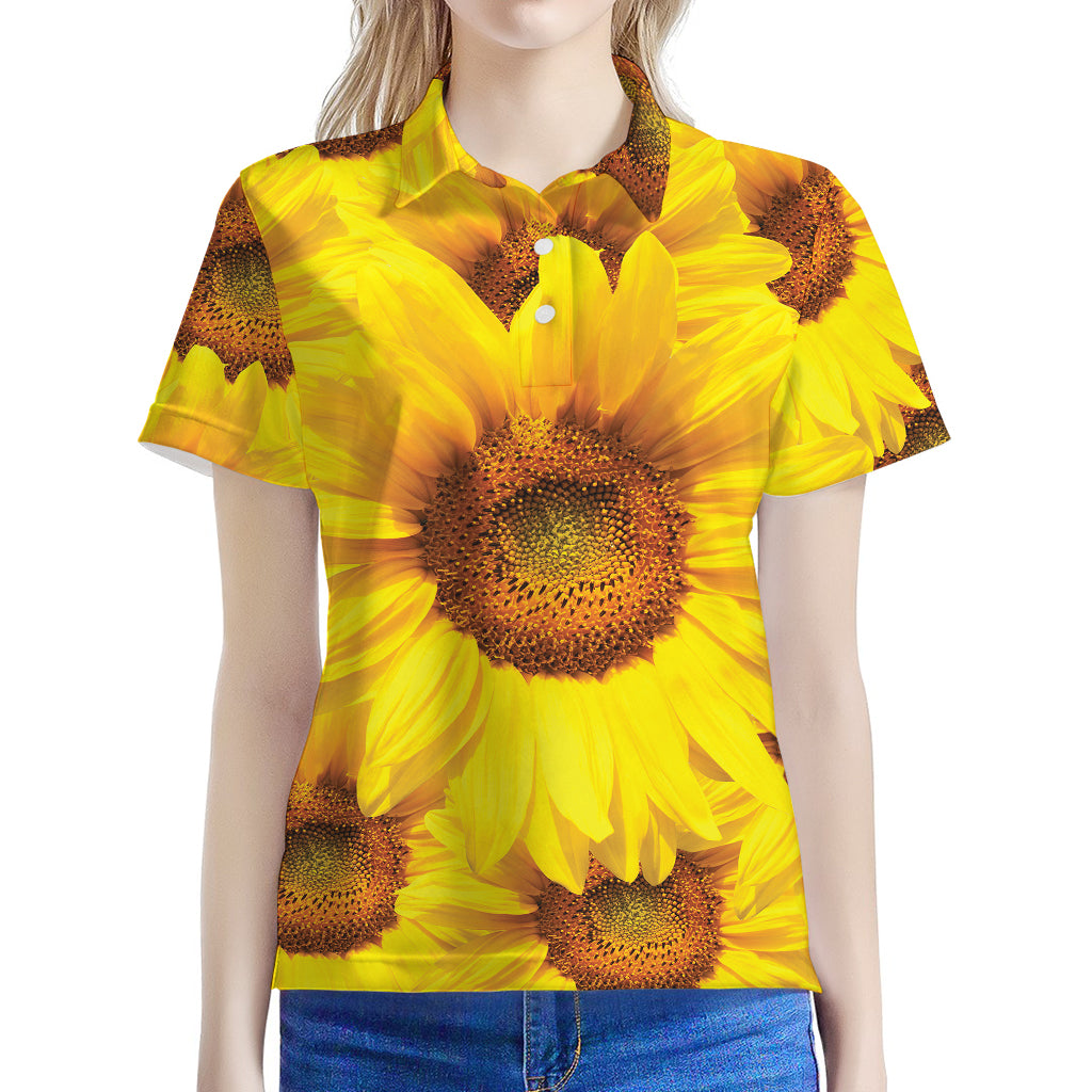 Yellow Sunflower Print Women's Polo Shirt