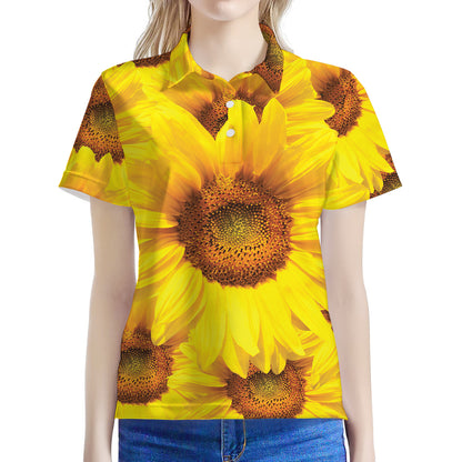Yellow Sunflower Print Women's Polo Shirt