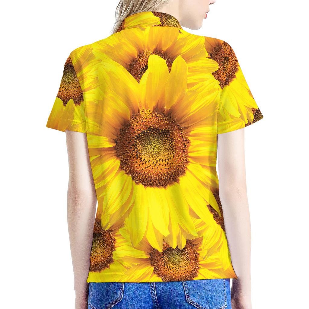 Yellow Sunflower Print Women's Polo Shirt