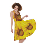 Yellow Sunflower Print Women's Sleeveless Dress