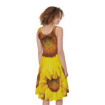 Yellow Sunflower Print Women's Sleeveless Dress