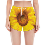 Yellow Sunflower Print Women's Split Running Shorts