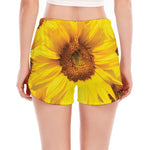 Yellow Sunflower Print Women's Split Running Shorts