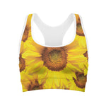 Yellow Sunflower Print Women's Sports Bra
