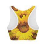 Yellow Sunflower Print Women's Sports Bra