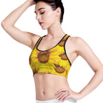 Yellow Sunflower Print Women's Sports Bra