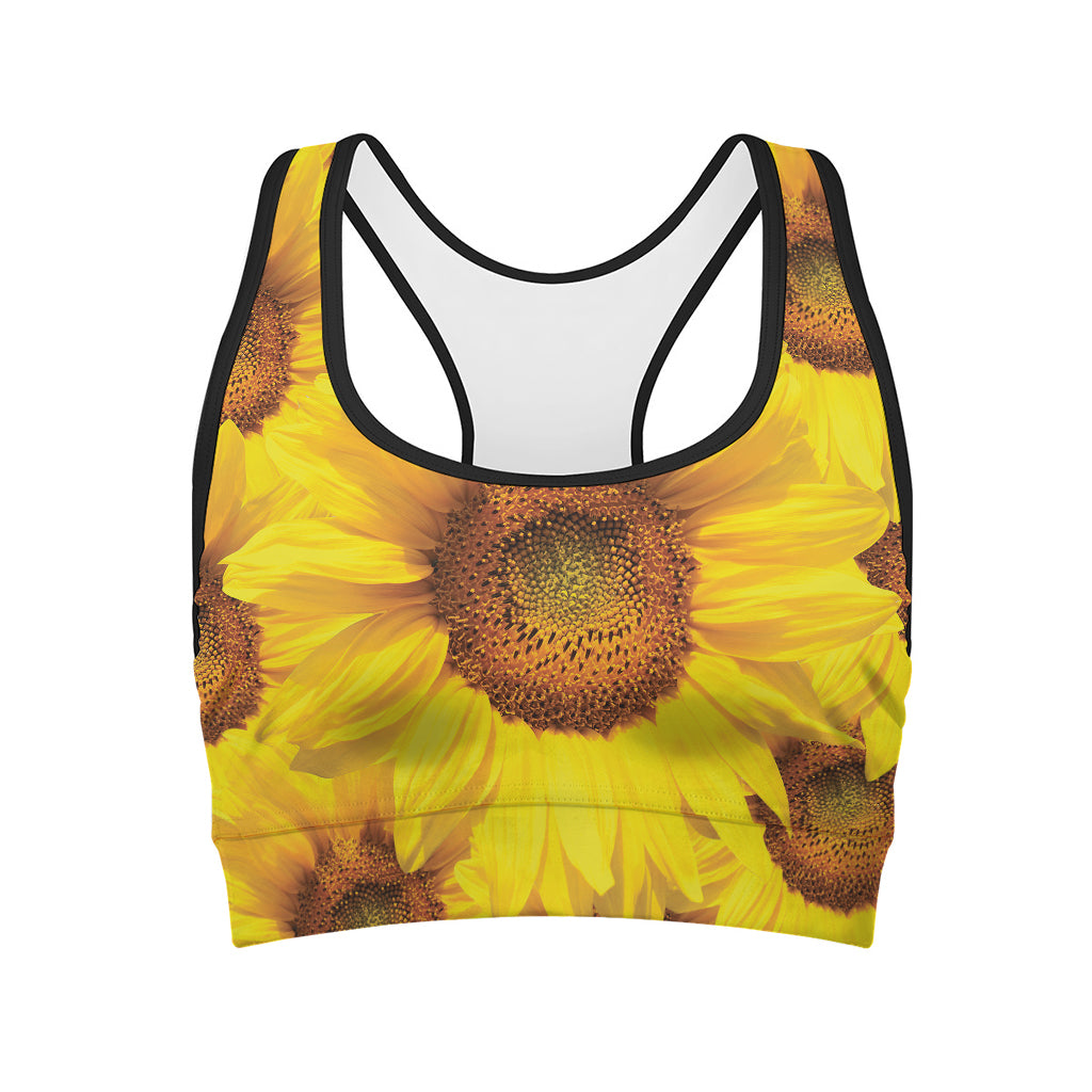 Yellow Sunflower Print Women's Sports Bra