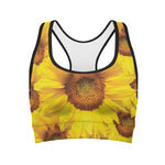 Yellow Sunflower Print Women's Sports Bra
