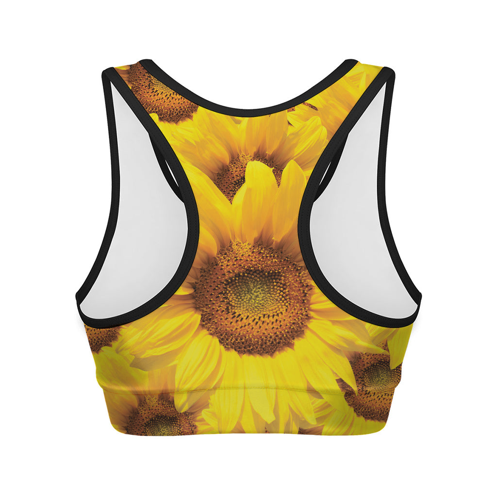 Yellow Sunflower Print Women's Sports Bra