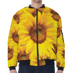 Yellow Sunflower Print Zip Sleeve Bomber Jacket