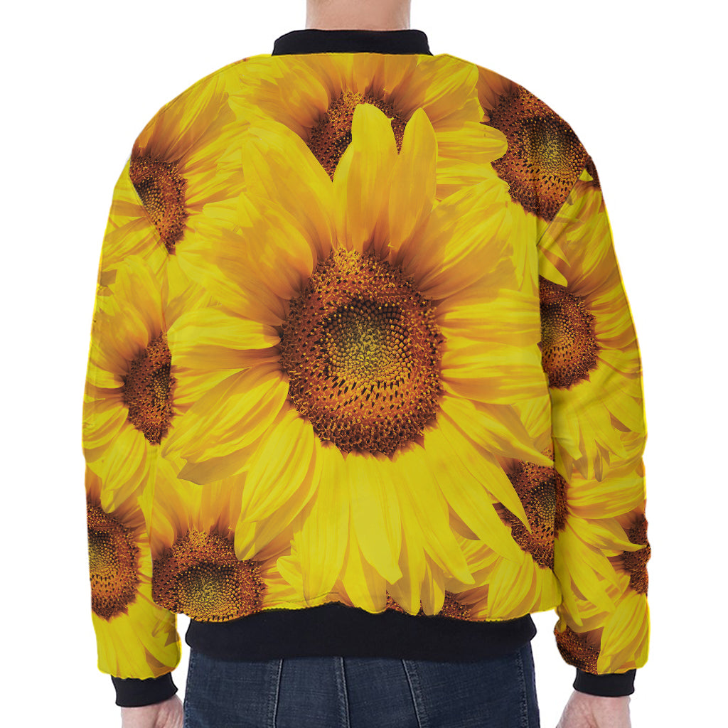 Yellow Sunflower Print Zip Sleeve Bomber Jacket
