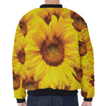 Yellow Sunflower Print Zip Sleeve Bomber Jacket