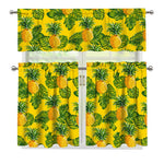 Yellow Tropical Pineapple Pattern Print 3 Piece Kitchen Curtains