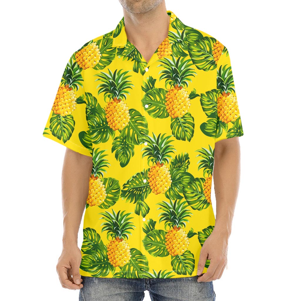 Yellow Tropical Pineapple Pattern Print Aloha Shirt