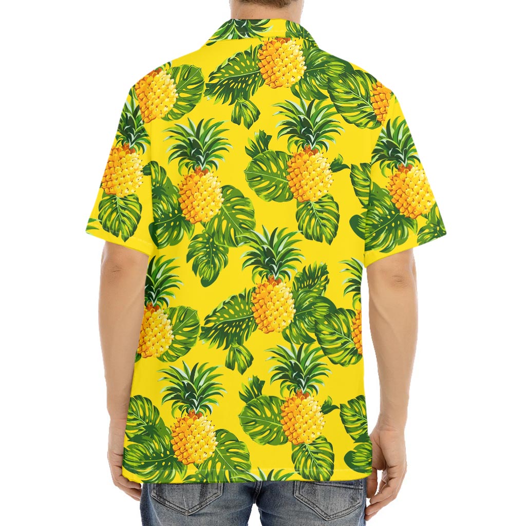 Yellow Tropical Pineapple Pattern Print Aloha Shirt
