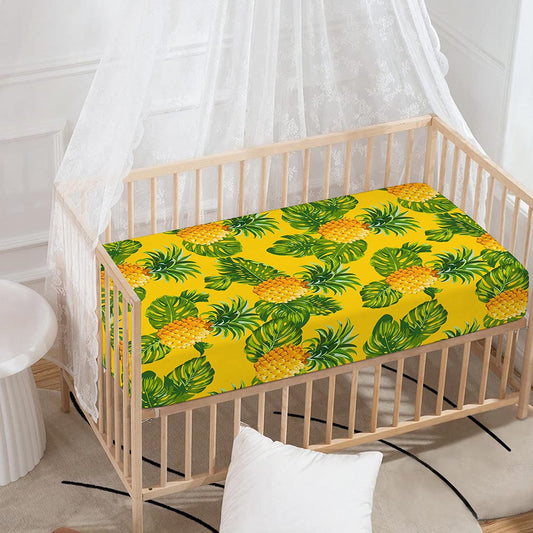 Yellow Tropical Pineapple Pattern Print Baby Crib Sheet