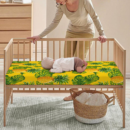 Yellow Tropical Pineapple Pattern Print Baby Crib Sheet