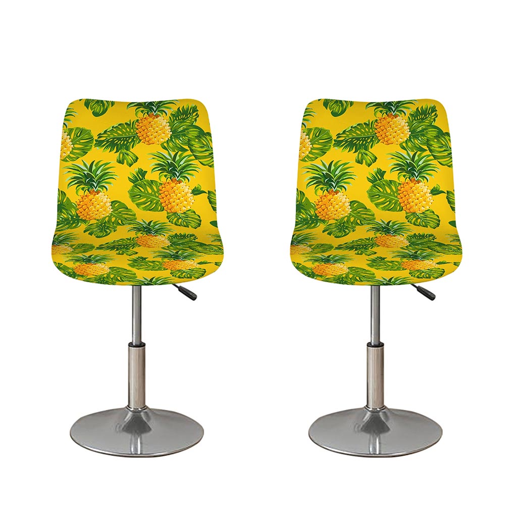 Yellow Tropical Pineapple Pattern Print Bar Stool Covers