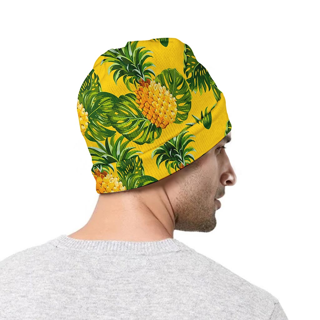 Yellow Tropical Pineapple Pattern Print Beanie