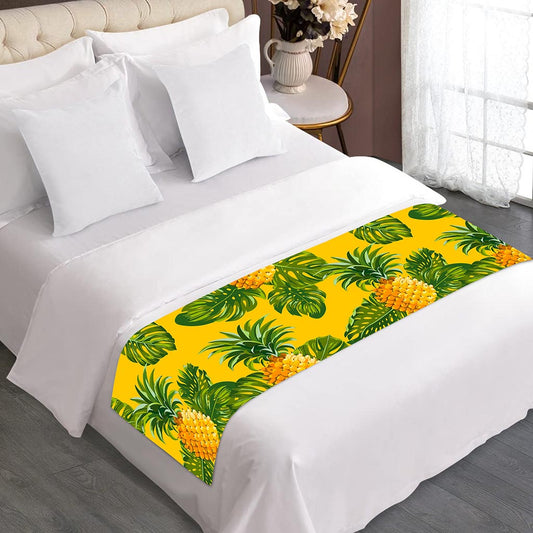 Yellow Tropical Pineapple Pattern Print Bed Runner