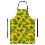 Yellow Tropical Pineapple Pattern Print Bib Apron With Pocket