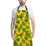 Yellow Tropical Pineapple Pattern Print Bib Apron With Pocket