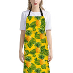 Yellow Tropical Pineapple Pattern Print Bib Apron With Pocket
