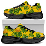 Yellow Tropical Pineapple Pattern Print Black Chunky Shoes