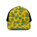 Yellow Tropical Pineapple Pattern Print Black Mesh Trucker Hat
