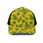 Yellow Tropical Pineapple Pattern Print Black Mesh Trucker Cap