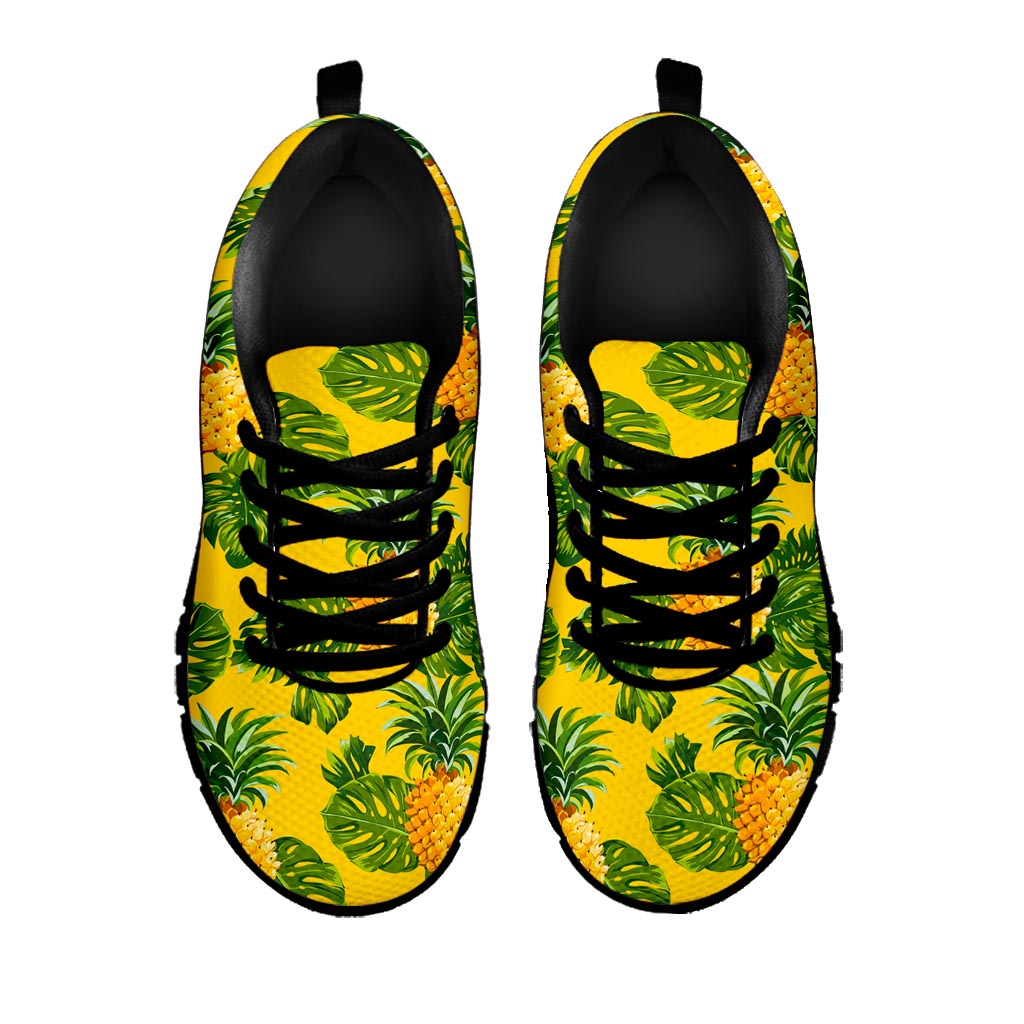 Yellow Tropical Pineapple Pattern Print Black Running Shoes
