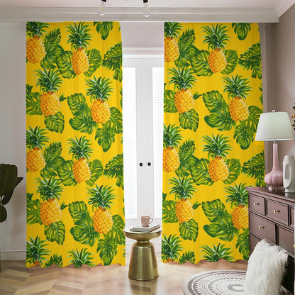 Yellow Tropical Pineapple Pattern Print Blackout Pencil Pleat Curtains
