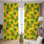 Yellow Tropical Pineapple Pattern Print Blackout Pencil Pleat Curtains