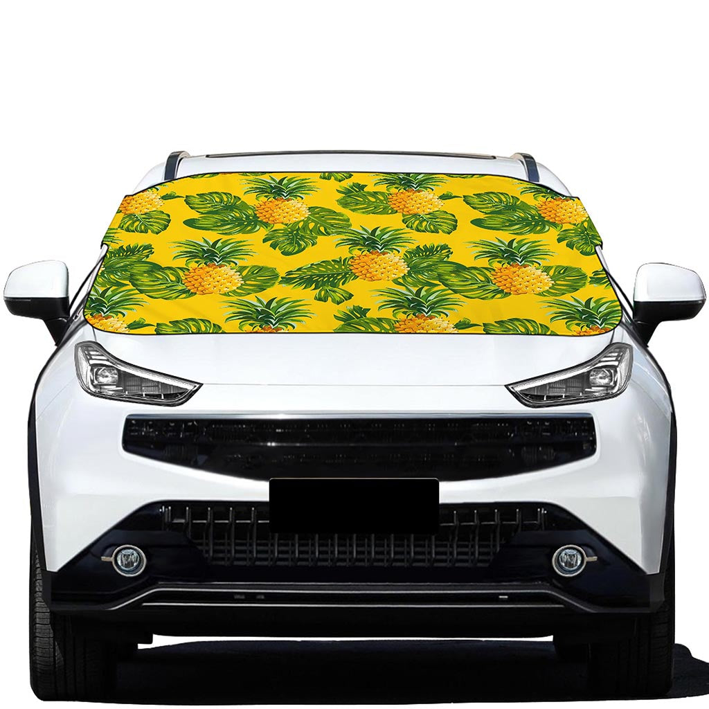 Yellow Tropical Pineapple Pattern Print Car Windshield Snow Cover