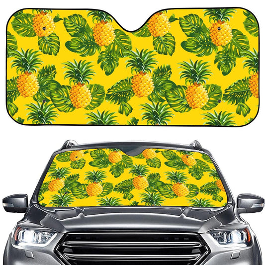 Yellow Tropical Pineapple Pattern Print Car Windshield Sun Shade