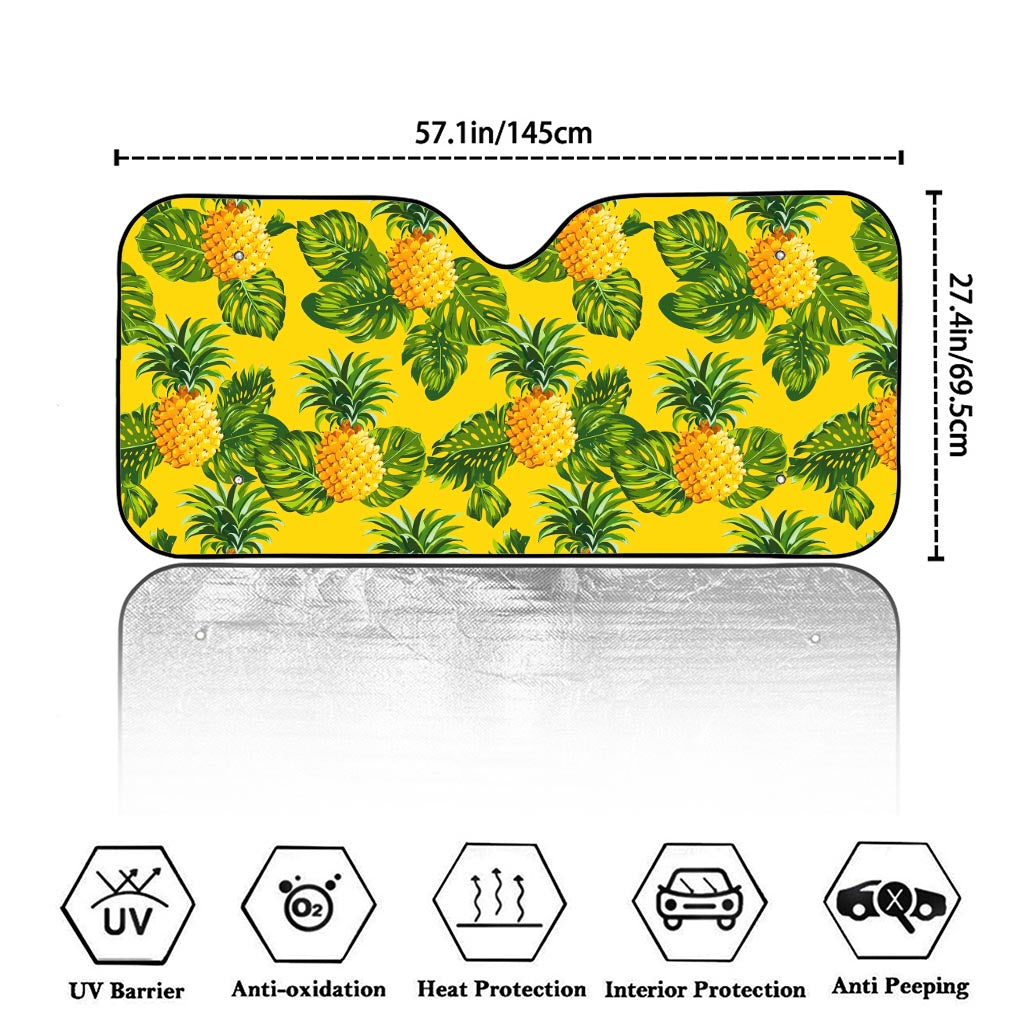Yellow Tropical Pineapple Pattern Print Car Windshield Sun Shade