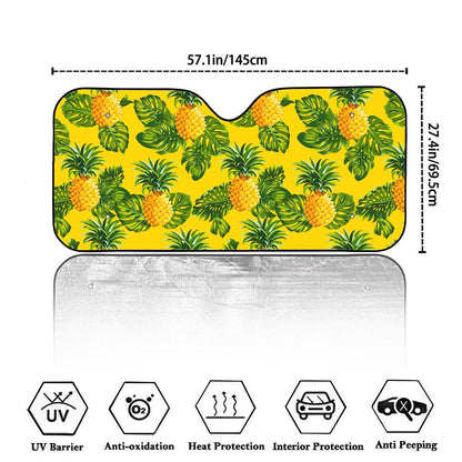 Yellow Tropical Pineapple Pattern Print Car Windshield Sun Shade