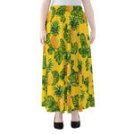 Yellow Tropical Pineapple Pattern Print Chiffon Maxi Skirt