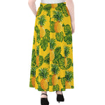 Yellow Tropical Pineapple Pattern Print Chiffon Maxi Skirt